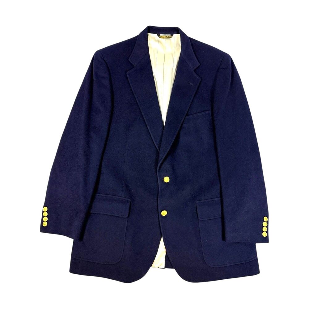 Vintage 80s 90s Racquet Club Mens Large Navy Blue Wool Blazer Gold Crest Buttons